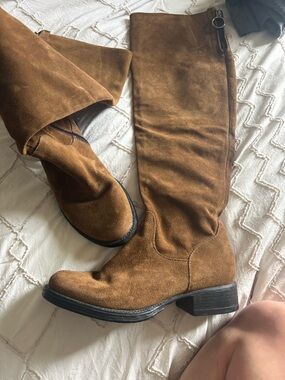 Brown Suede Knee-High Women's Boots